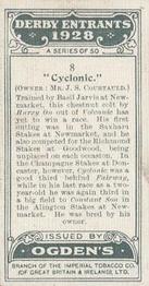 1928 Ogden's Derby Entrants #8 Cyclonic Back